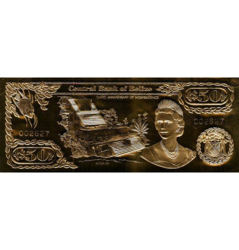 Belice 50 Dólares 1984 ND (Laminados en Oro) Serial 4 dígitos